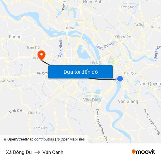 Xã Đông Dư to Vân Canh map