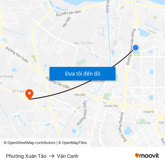 Phường Xuân Tảo to Vân Canh map