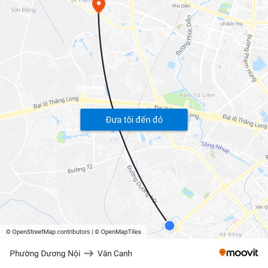 Phường Dương Nội to Vân Canh map