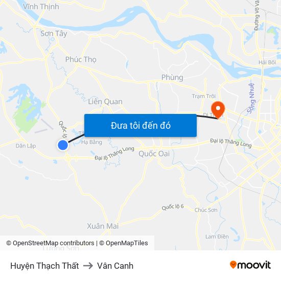 Huyện Thạch Thất to Vân Canh map