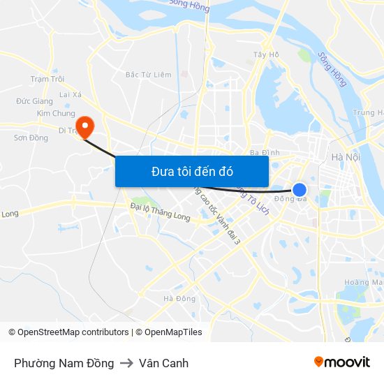 Phường Nam Đồng to Vân Canh map