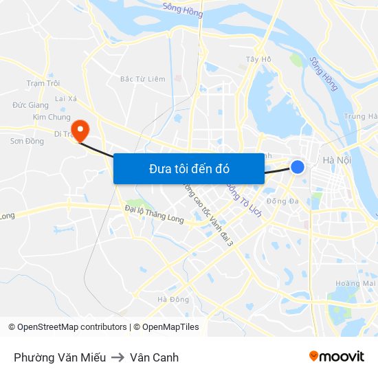 Phường Văn Miếu to Vân Canh map