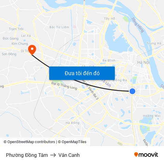 Phường Đồng Tâm to Vân Canh map