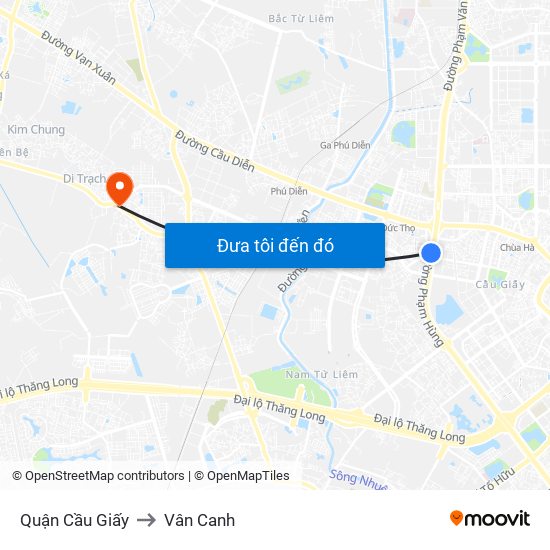 Quận Cầu Giấy to Vân Canh map