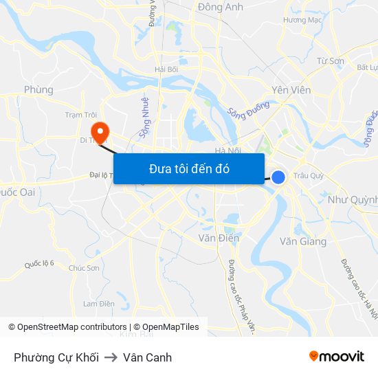 Phường Cự Khối to Vân Canh map