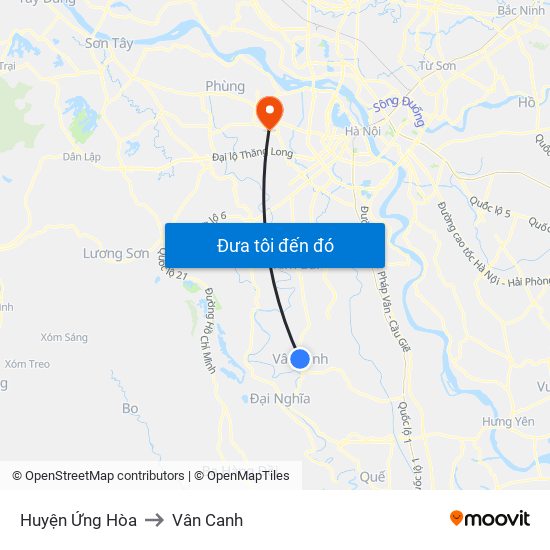 Huyện Ứng Hòa to Vân Canh map
