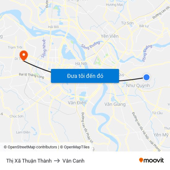 Thị Xã Thuận Thành to Vân Canh map