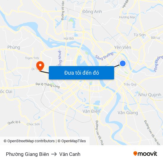 Phường Giang Biên to Vân Canh map