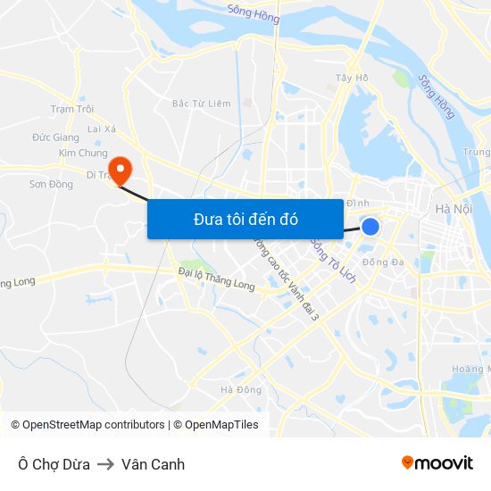 Ô Chợ Dừa to Vân Canh map