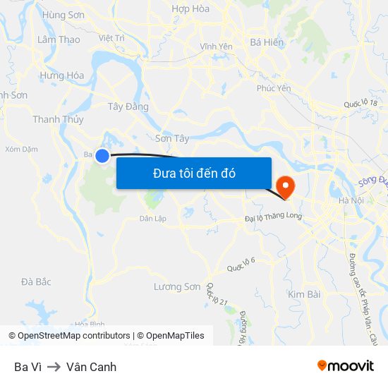 Ba Vì to Vân Canh map