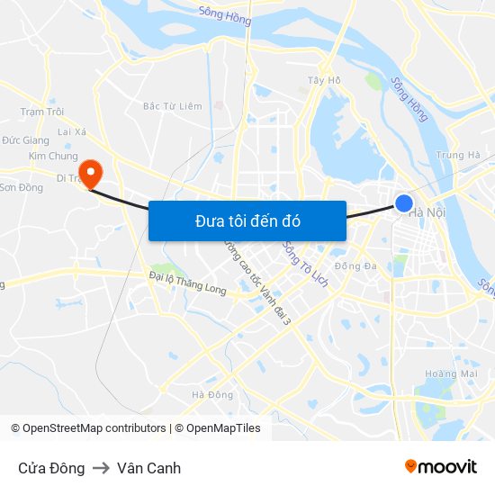 Cửa Đông to Vân Canh map