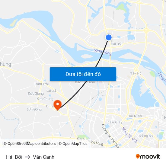 Hải Bối to Vân Canh map