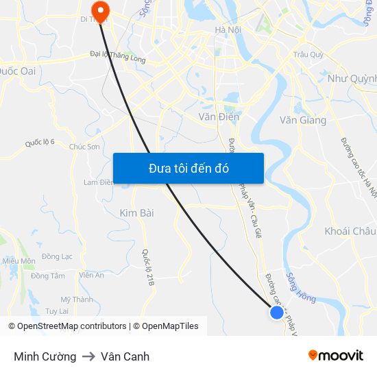 Minh Cường to Vân Canh map