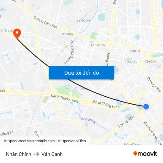 Nhân Chính to Vân Canh map