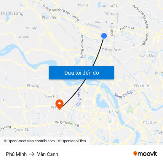 Phú Minh to Vân Canh map