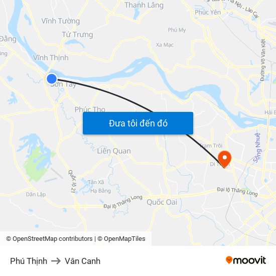 Phú Thịnh to Vân Canh map