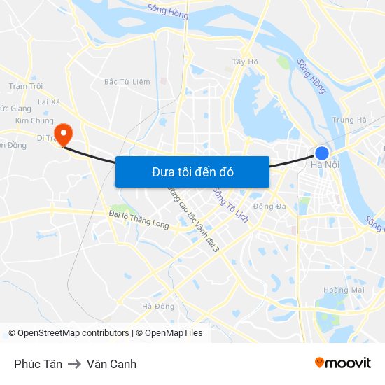Phúc Tân to Vân Canh map