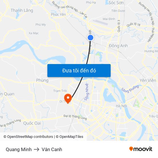 Quang Minh to Vân Canh map