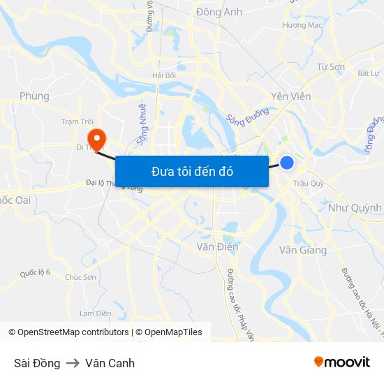 Sài Đồng to Vân Canh map