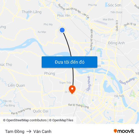 Tam Đồng to Vân Canh map