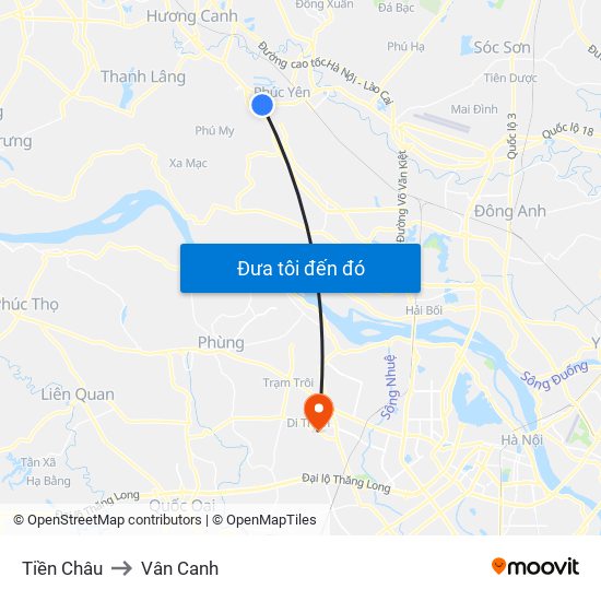 Tiền Châu to Vân Canh map