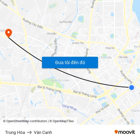 Trung Hòa to Vân Canh map