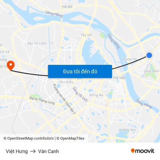 Việt Hưng to Vân Canh map