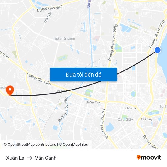 Xuân La to Vân Canh map