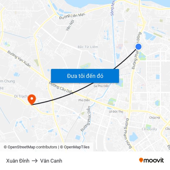 Xuân Đỉnh to Vân Canh map