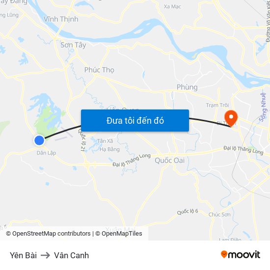 Yên Bài to Vân Canh map