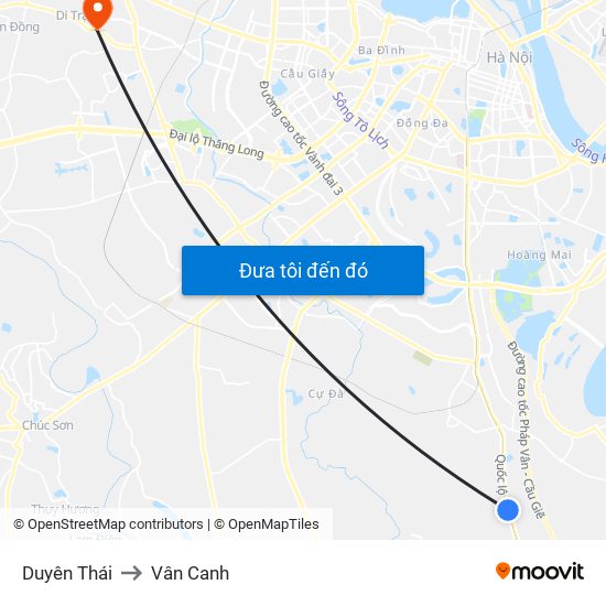 Duyên Thái to Vân Canh map