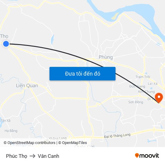 Phúc Thọ to Vân Canh map