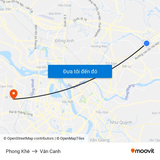 Phong Khê to Vân Canh map