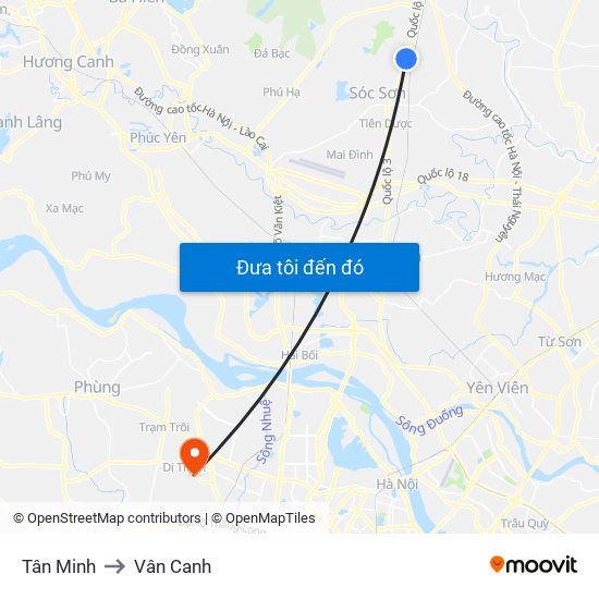Tân Minh to Vân Canh map