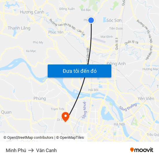 Minh Phú to Vân Canh map
