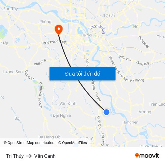 Tri Thủy to Vân Canh map