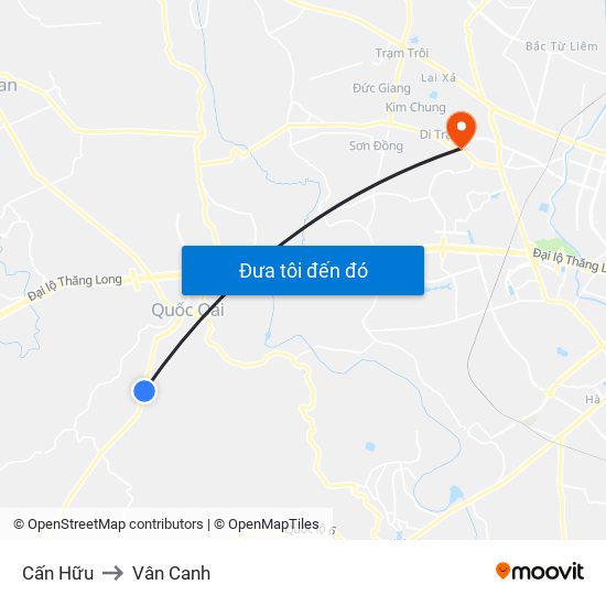 Cấn Hữu to Vân Canh map