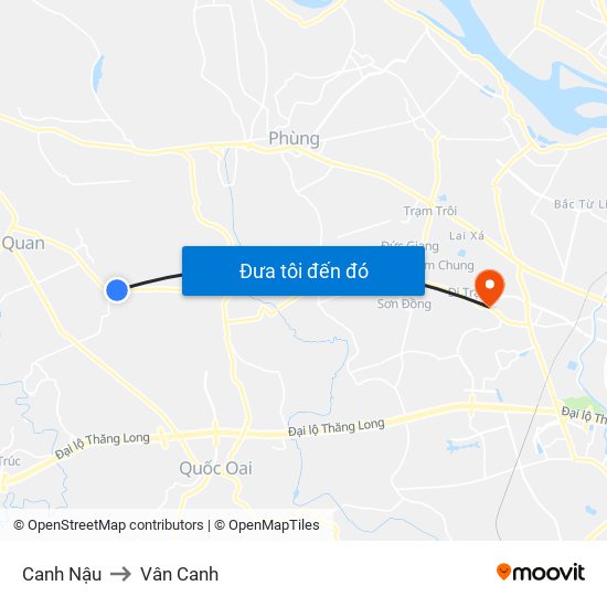 Canh Nậu to Vân Canh map