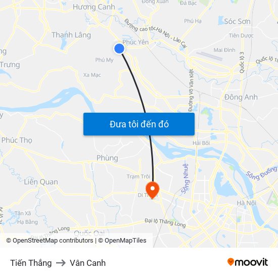 Tiến Thắng to Vân Canh map