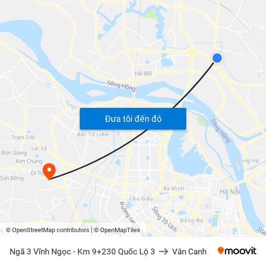 Ngã 3 Vĩnh Ngọc - Km 9+230 Quốc Lộ 3 to Vân Canh map