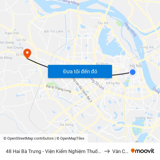 48 Hai Bà Trưng - Viện Kiểm Nghiệm Thuốc Trung Ương to Vân Canh map