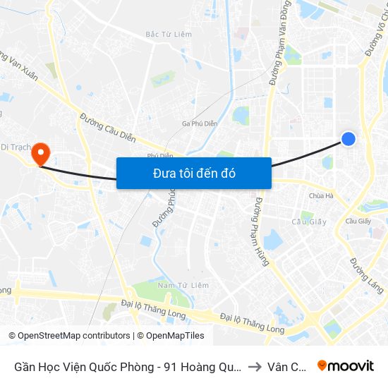 Gần Học Viện Quốc Phòng - 91 Hoàng Quốc Việt to Vân Canh map