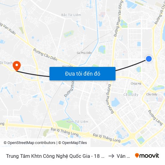 Trung Tâm Khtn Công Nghệ Quốc Gia - 18 Hoàng Quốc Việt to Vân Canh map