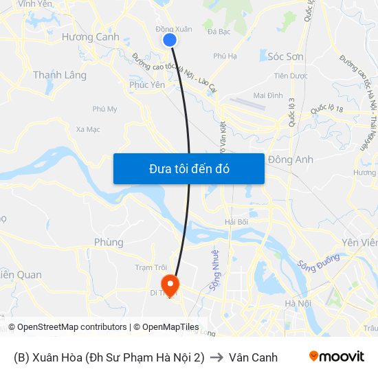 (B) Xuân Hòa (Đh Sư Phạm Hà Nội 2) to Vân Canh map