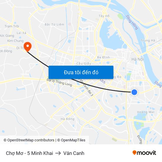 Chợ Mơ - 5 Minh Khai to Vân Canh map