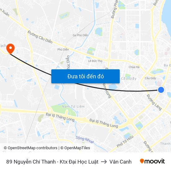 89 Nguyễn Chí Thanh - Ktx Đại Học Luật to Vân Canh map