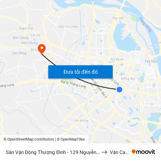 Sân Vận Động Thượng Đình - 129 Nguyễn Trãi to Vân Canh map
