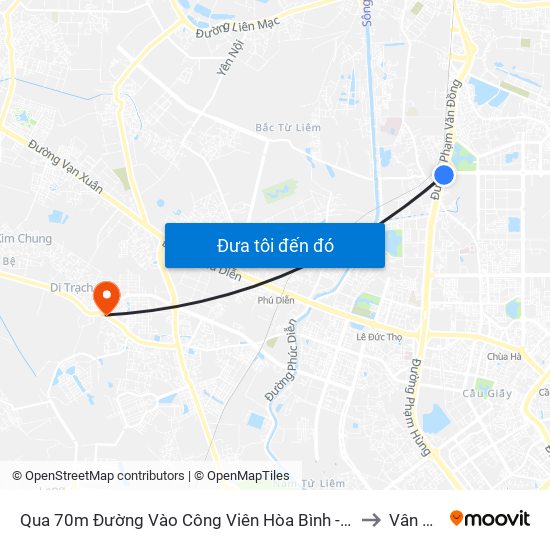 Qua 70m Đường Vào Công Viên Hòa Bình - Phạm Văn Đồng to Vân Canh map