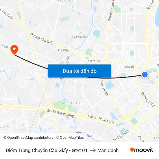 Điểm Trung Chuyển Cầu Giấy - Gtvt 01 to Vân Canh map