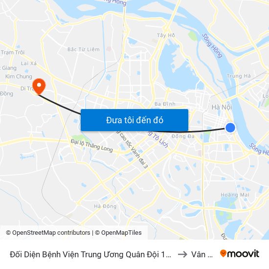 Đối Diện Bệnh Viện Trung Ương Quân Đội 108 - Trần Hưng Đạo to Vân Canh map